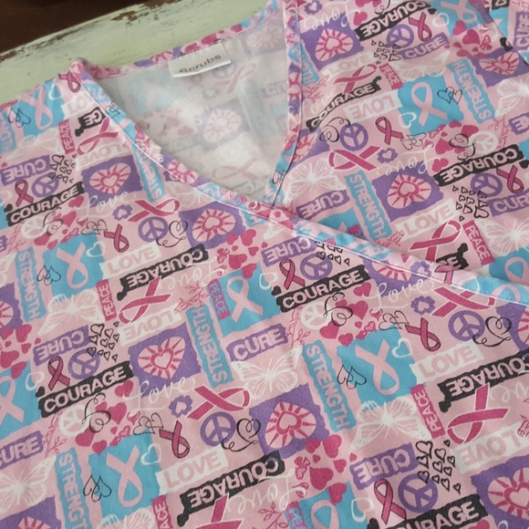 Scrubs Tops - Pink Ribbon Breast Cancer Awareness Scrub Top Med